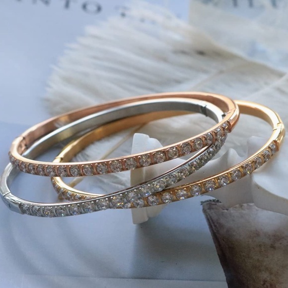 STAINLESS STEEL CLASSIC DIAMOND BANGLE - Picture 2 of 4